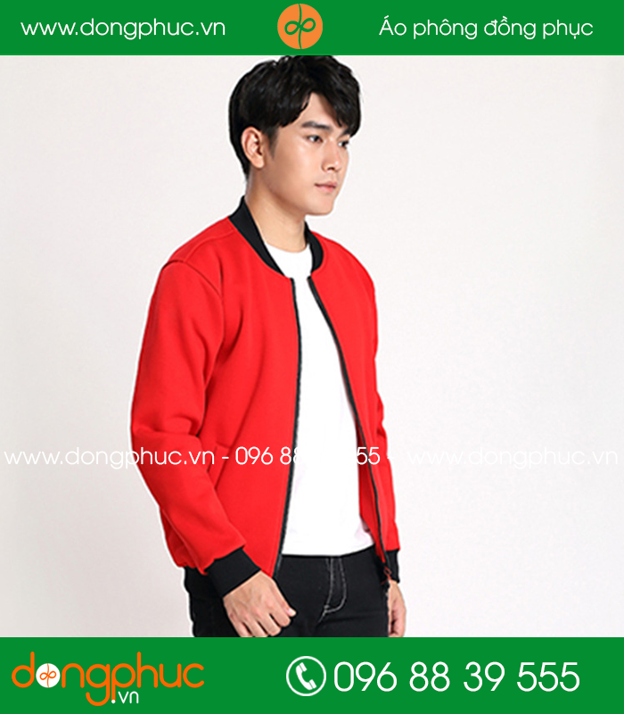 Mẫu áo khoác gió bomber Đỏ phối cổ đen